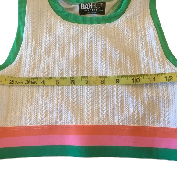 Beach Riot Gwen Sport Textured Crop Tank Bra Top Green Pink Stripe Size M - Picture 5 of 6